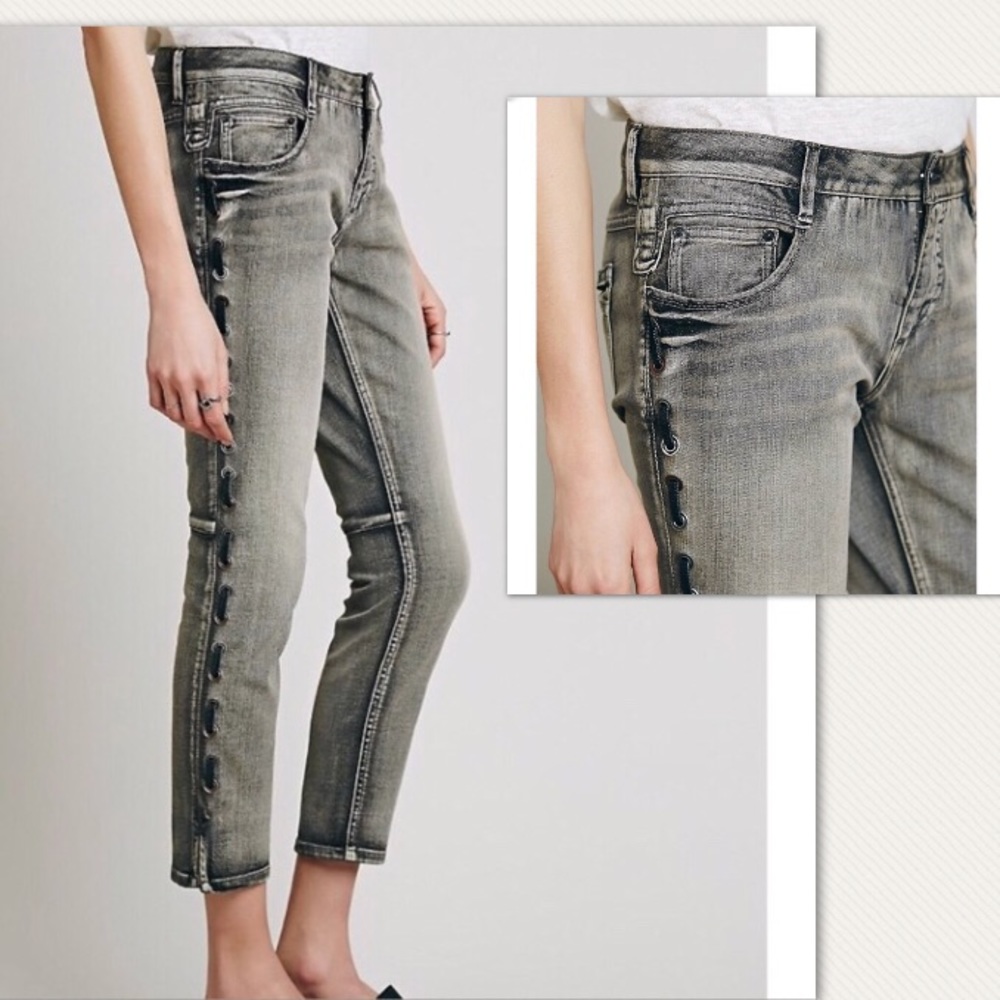 Free People Lost Love Frosted Lace Up Skinny Jeans